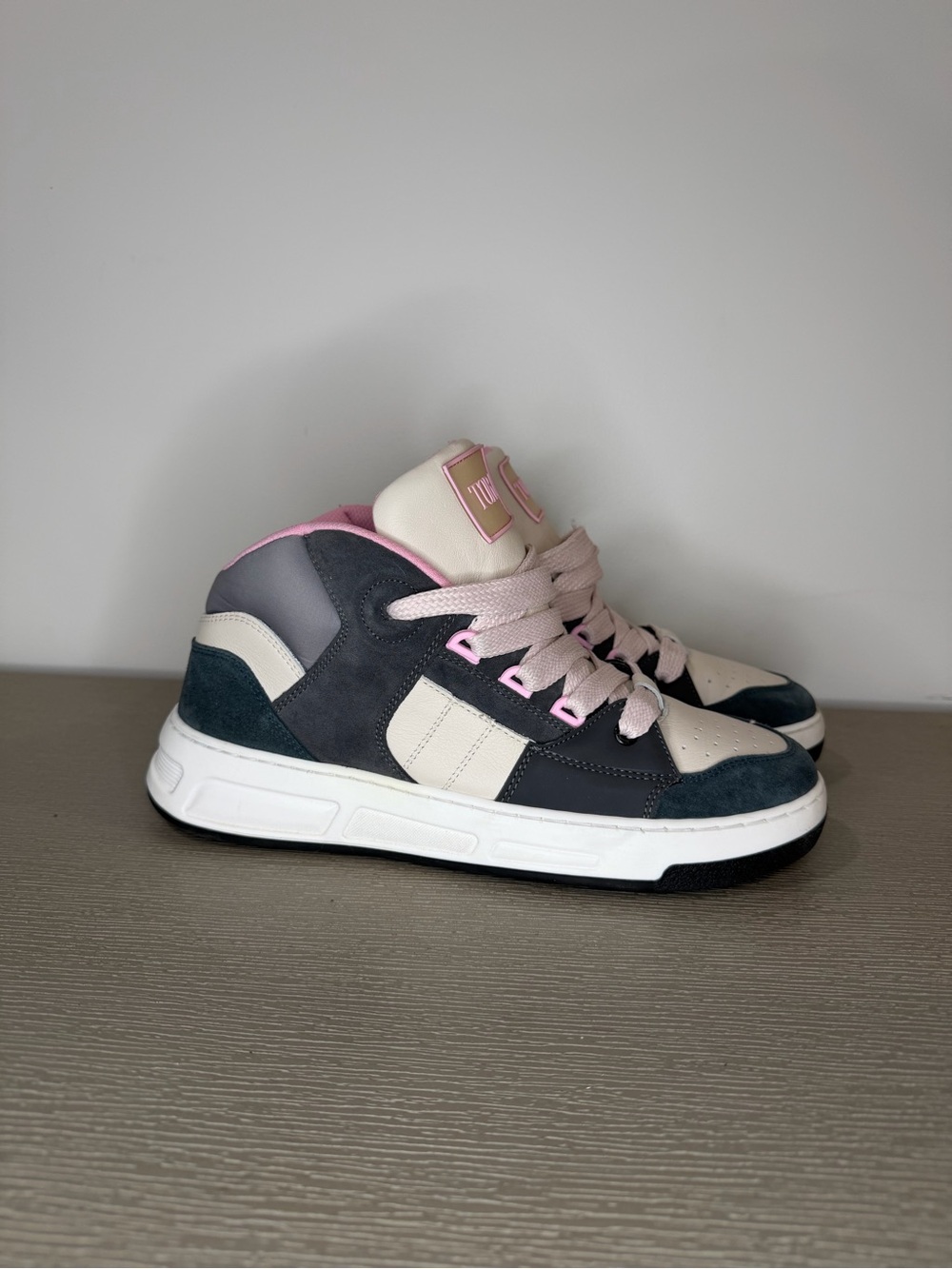 Toral Navy, Cream & Pink High-Top Ankle Booties